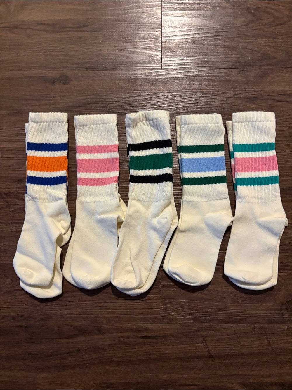 Classic Striped Crew Socks - White with Multicolor Stripes, 5 pair, NWOT